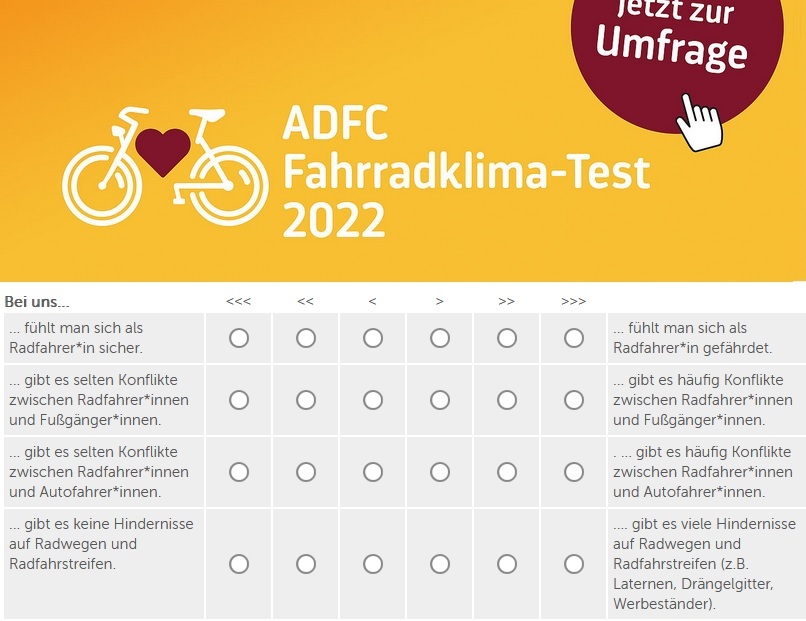 Fragen im aktuellen 22´er ADFC Fahrradklimatest